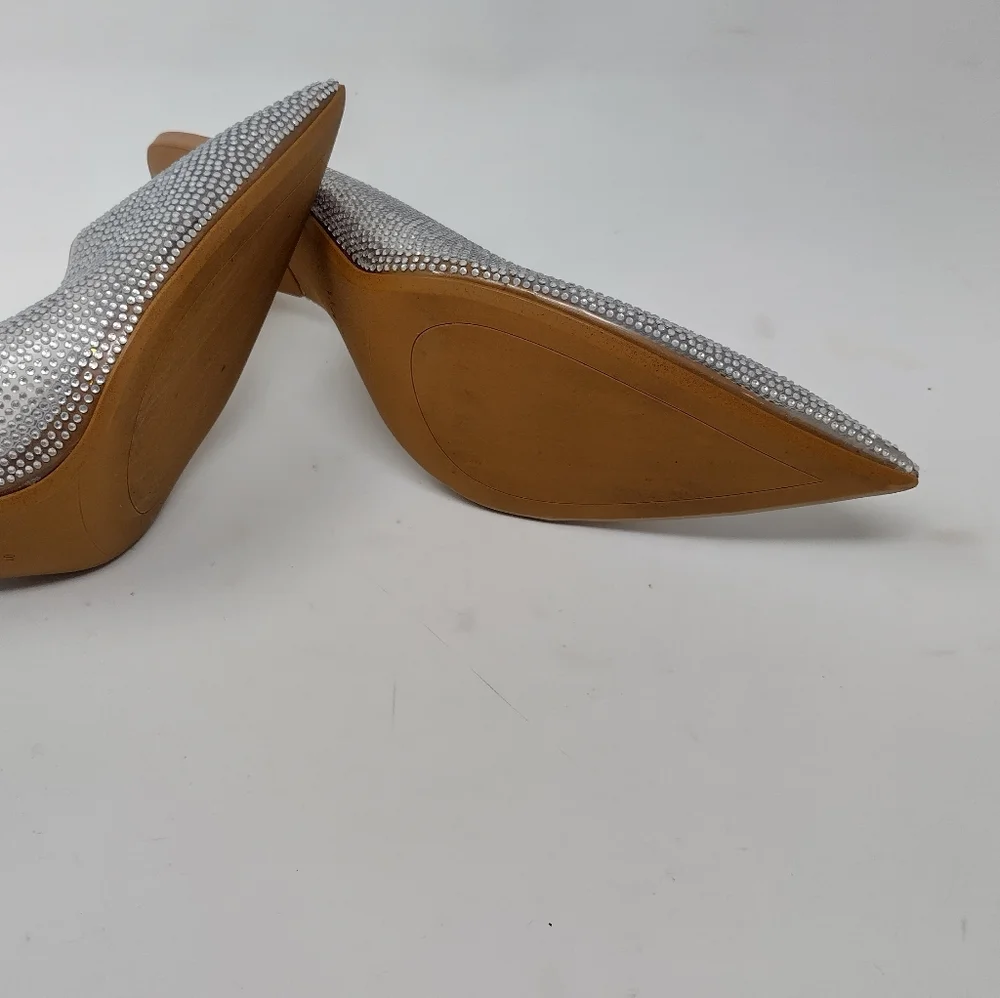 Zara Silver Rhinestone Crystal Studded Heels 9M - Picture 8 of 8